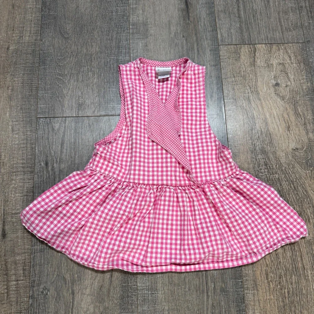 Vintage OshKosh Pink White Gingham Sleeveless Dress Jumper‎ 2T Made in USA